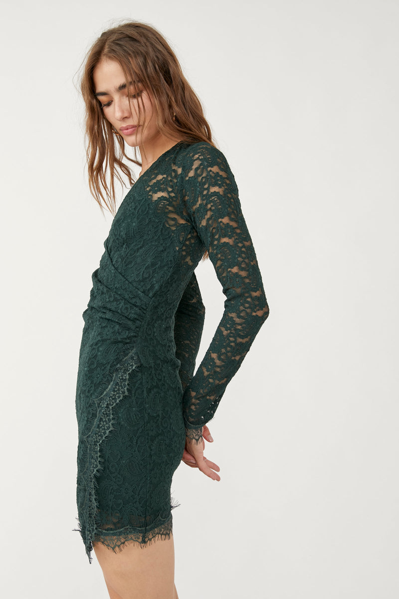 Pearl Lace Mini Dress Deepest Spruce