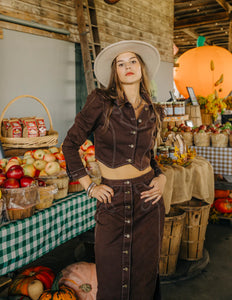 love the label cropped brown western denim jacket