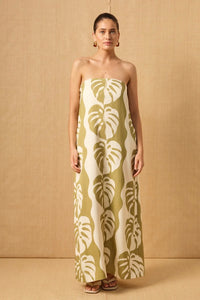 Midsummer Palm Strapless Dress