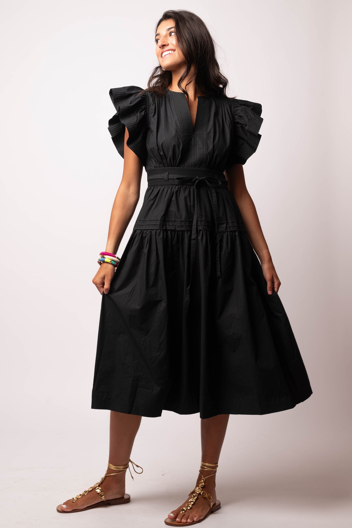 capped sleeve midi dress