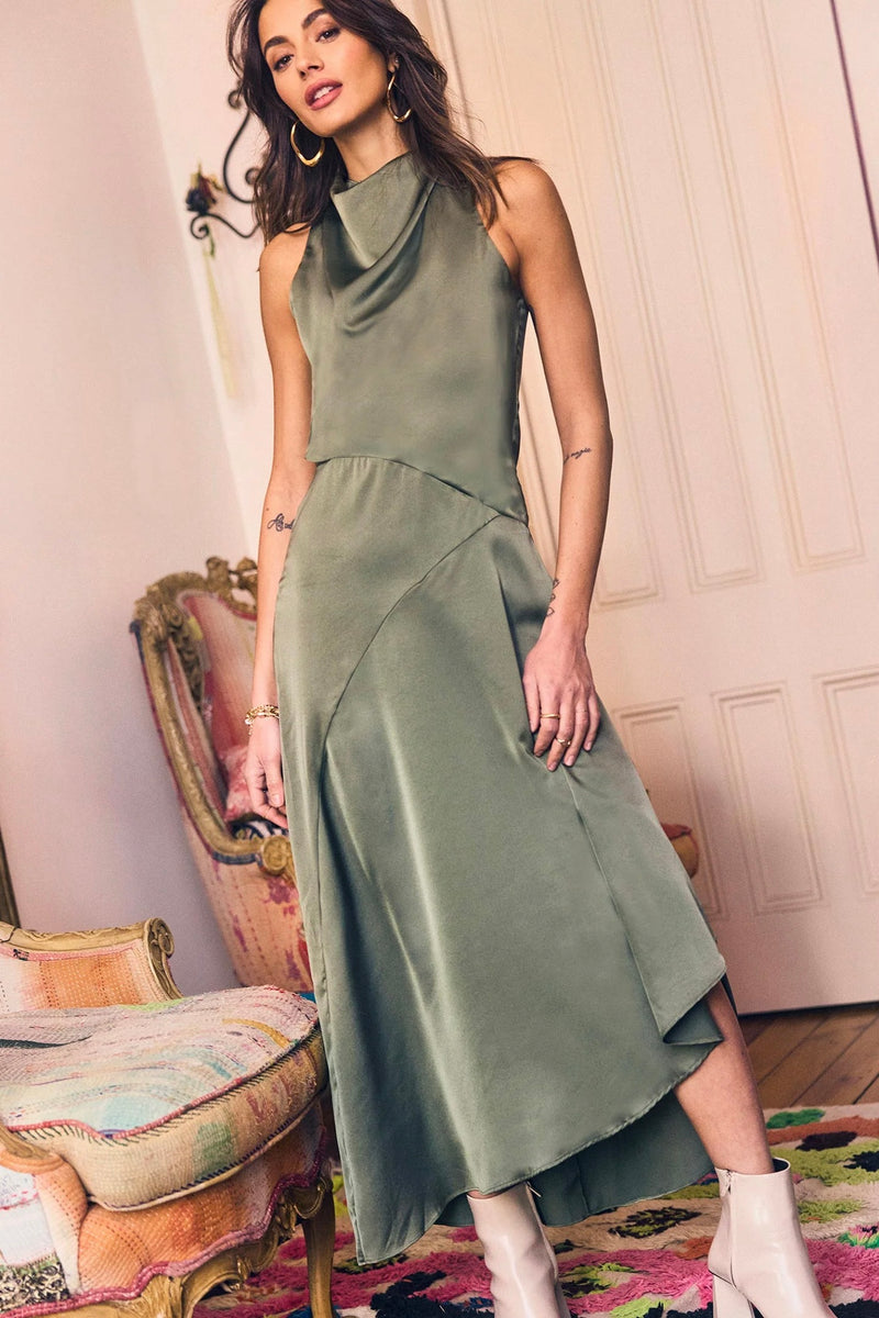 cowl neck satin green dress heartloom