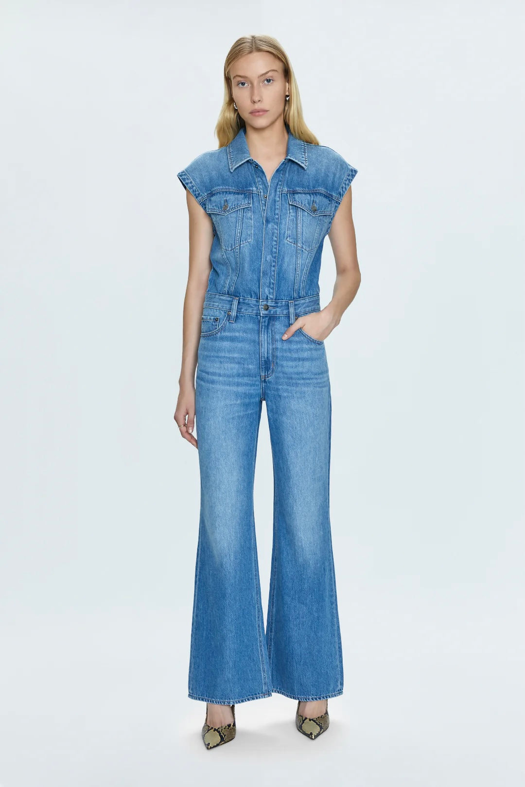 sleeveless denim jumpsuit pistola