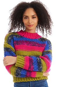 yarn crewneck horizontal striped multicolor knitted sweater allison new york