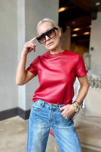 dolce cabo vegan leather red shirt 