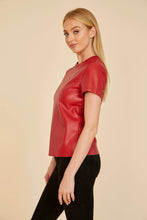 back zipper closure faux leather t shirt top 