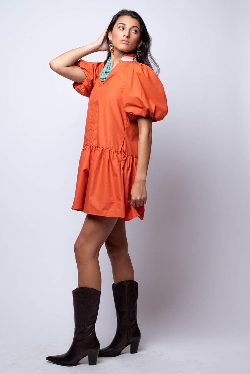 Terracotta Puff Sleeve Mini