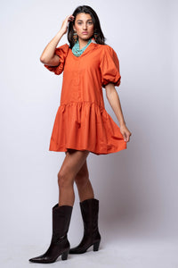 Terracotta Puff Sleeve Mini