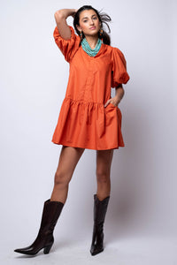 Terracotta Puff Sleeve Mini