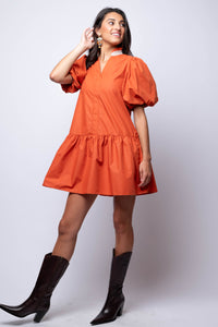 Terracotta Puff Sleeve Mini