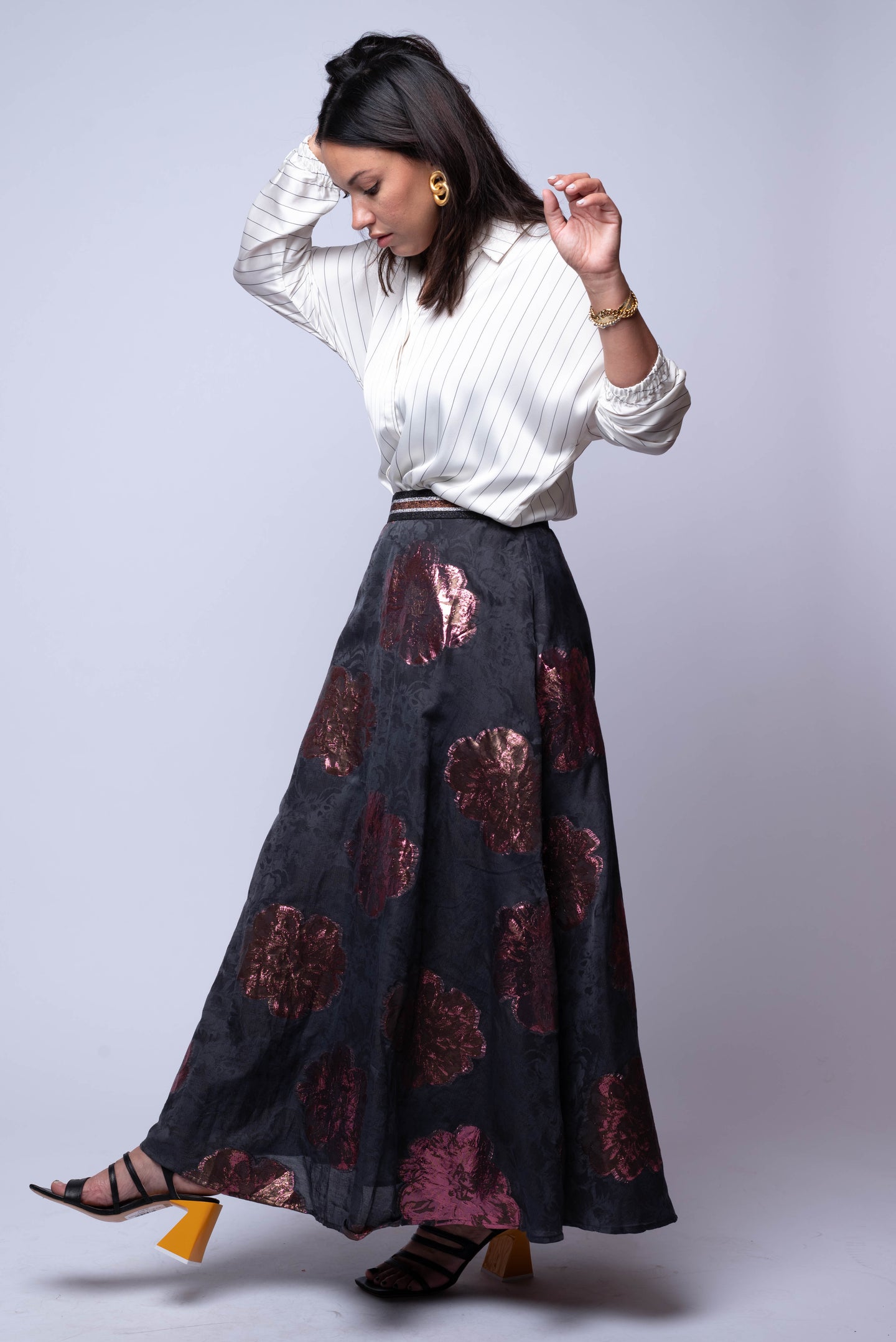 metallic flower detail maxi skirt oliphant