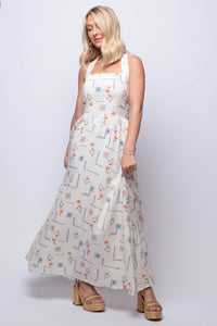 blue red and crème pattern maxi