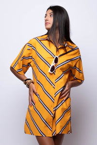 striped yellow mini shirt dress with sleeves 