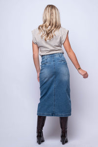 Criss Cross Denim Midi Skirt