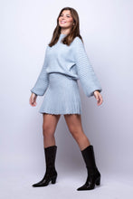 pleated knitted sweater skirt light blue