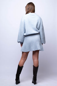 flared sleeve dusty blue sweater