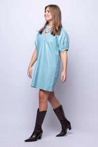 light blue puff sleeve mini dress