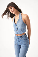 rollas denim vest in organic mid blue