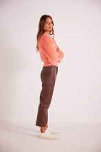 long sleeve sweater with ribbed waist in peach